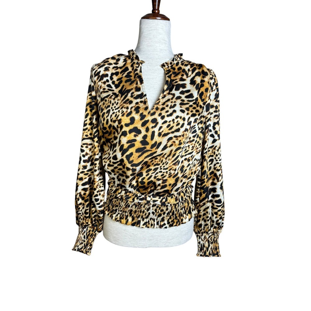 INC International Concepts Animal Print Ruched Blouse Top Size Small